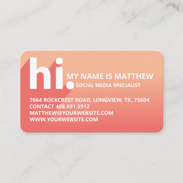 Hi My Name is Bold Diagonal Shadow Corel Gradient Business Card (Front)
