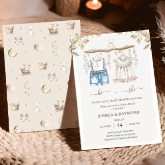Hi or She Muted Boho Gender Reveal Baby Shower Invitation