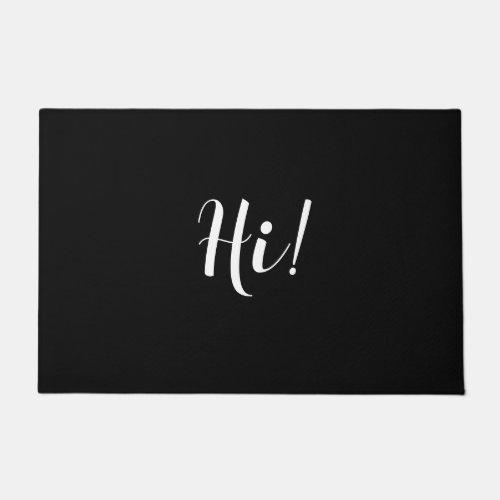 Hi Personalize Message in White Script on Black  Doormat