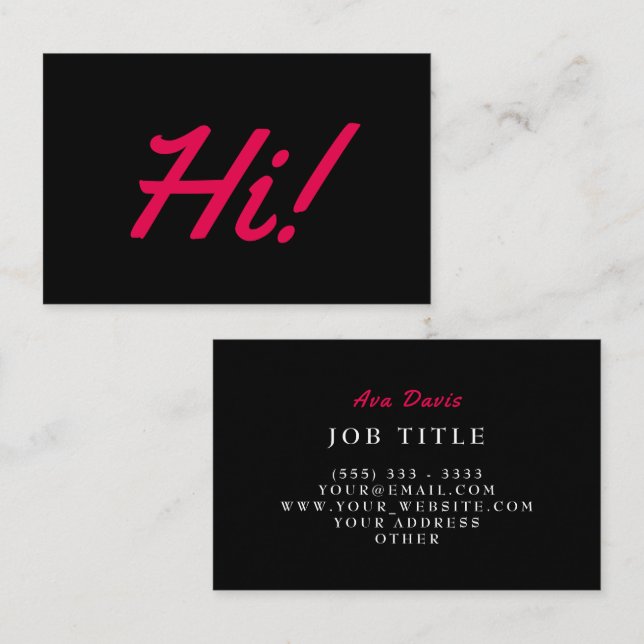 Hi Professional Pink Red Black Modern Business Card (Front/Back)