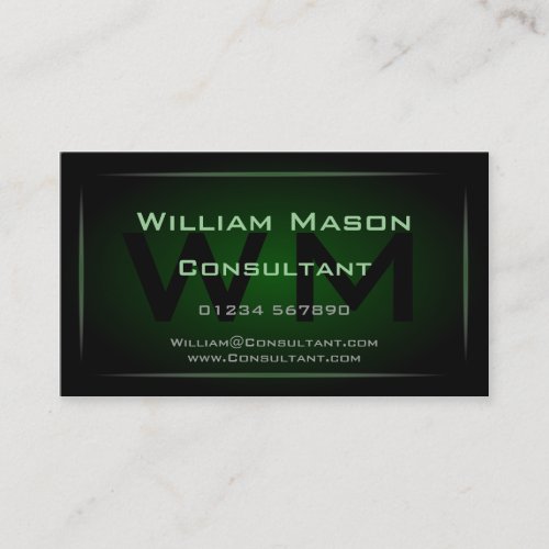 Hi-Res Green Monogram Professional Business Card