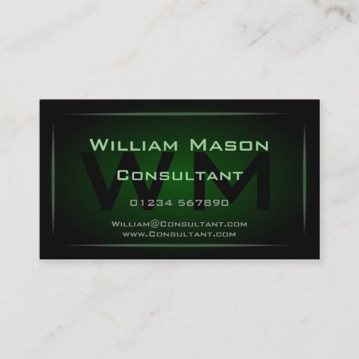 Customizable Hi-Res Green Monogram Professional Business Card