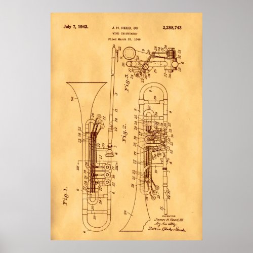 Hi res Trombone Patent art Vintage Paper Poster