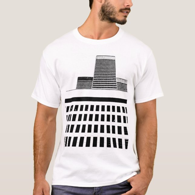 Hi-Rise Office Windows Pattern in Black and White T-Shirt (Front)