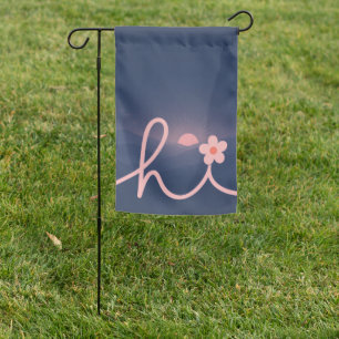 "hi" Script Mountain Sunset Design Garden Flag