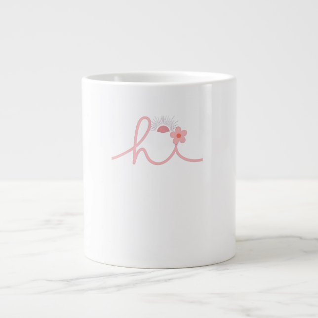 "hi" Script Mountain Sunset Design Giant Coffee Mug (Front)
