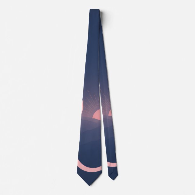 "hi" Script Mountain Sunset Design Neck Tie (Front)
