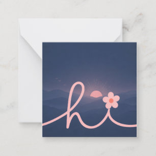 "hi" Script Mountain Sunset Design Note Card