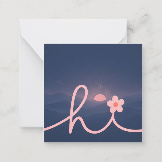 "hi" Script Mountain Sunset Design Note Card (Front)