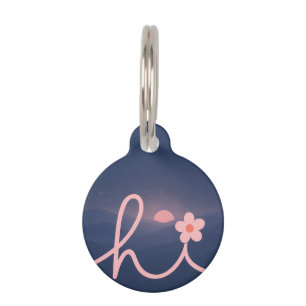 "hi" Script Mountain Sunset Design Pet ID Tag