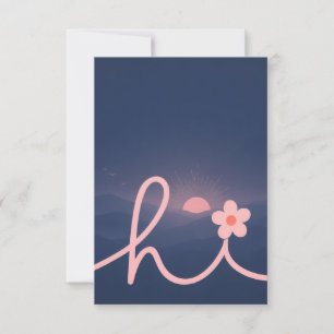 "hi" Script Mountain Sunset Design Thank You Card