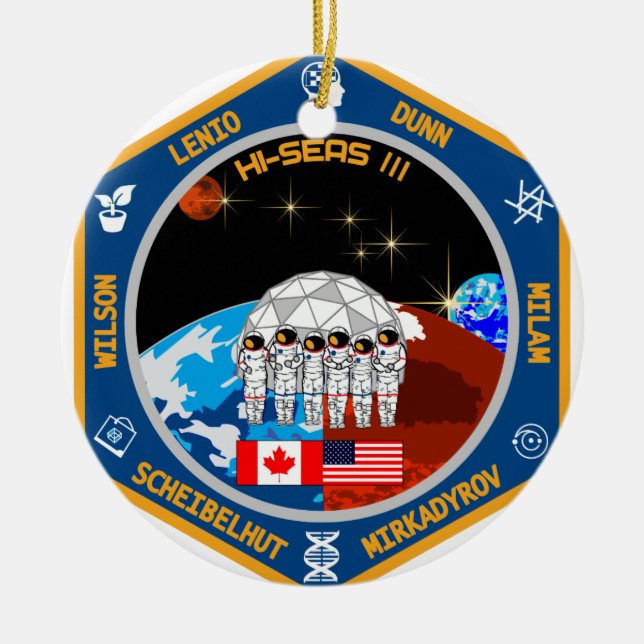 HI-SEAS Mission III Gear Ceramic Ornament (Front)