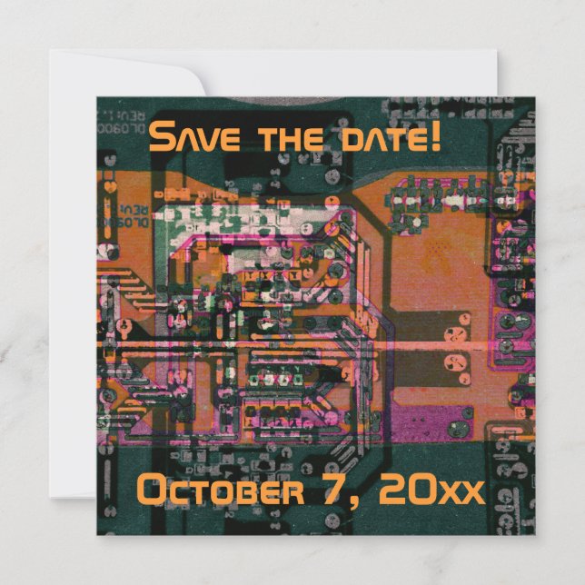 Hi- tech electronic geek wedding save the date (Front)