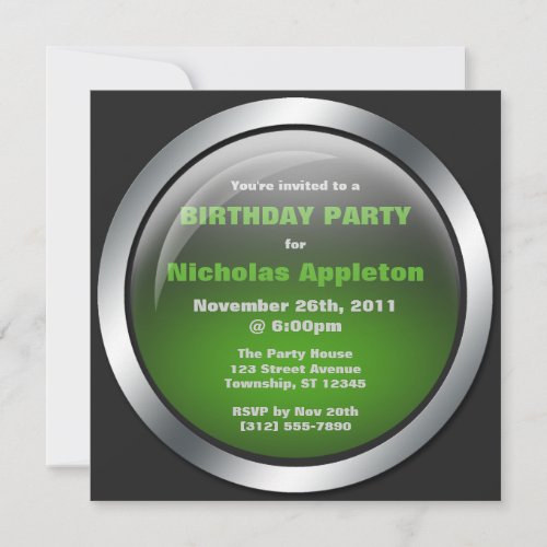 Hi_Tech Sphere Green Birthday Party Invitations