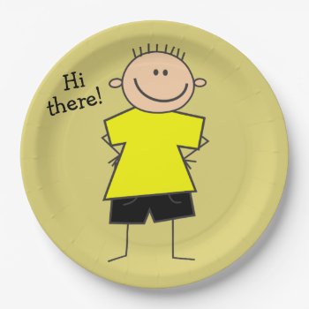 Hi There Cute Boy Design Paper Plates by HappyGabby at Zazzle