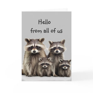 Hi Thinking of You Cute Raccoon Group Family Fun Card