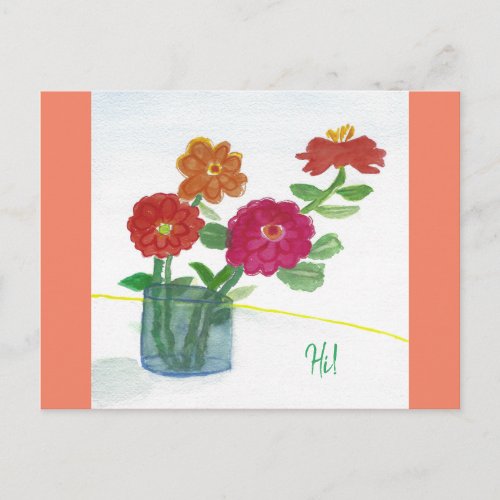 Hi thinking of you painted flowers in a vase  postcard