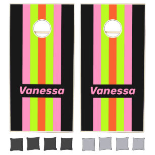 HI-VIS and Pink Pin Striped with Name Cornhole Set