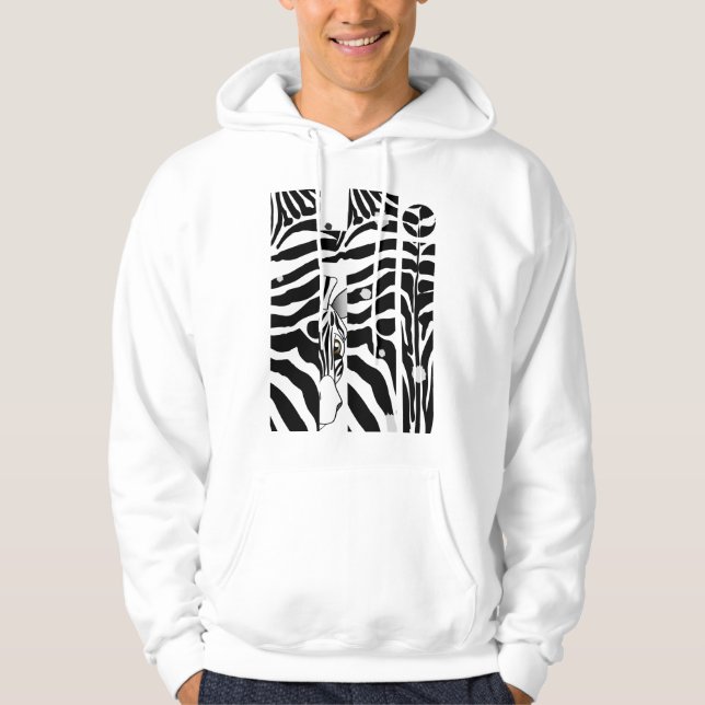 "Hi" Zebra Black/White Stripes Abstract Trendy Hoodie (Front)