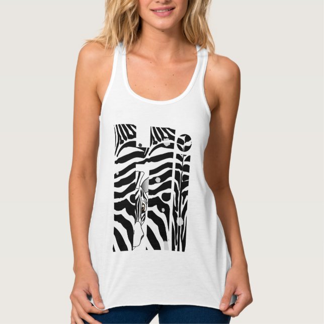 "Hi" Zebra Black/White Stripes Abstract Trendy Tank Top (Front)