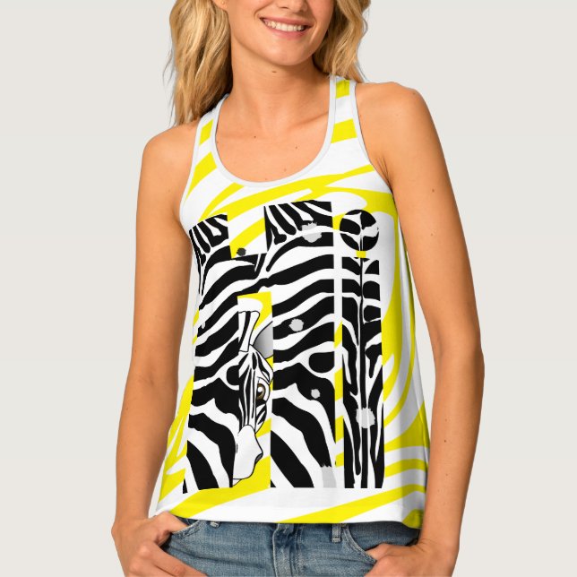 "Hi" Zebra Black/White Stripes YELLOW SUMMER 2025 Tank Top (Front)