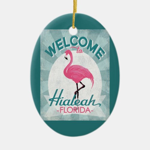 Hialeah Florida Pink Flamingo Retro Ceramic Ornament