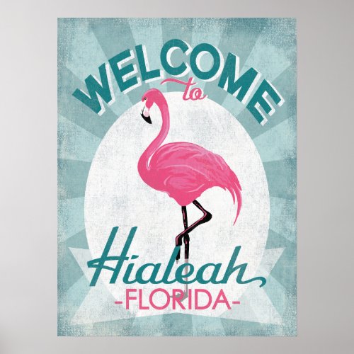 Hialeah Florida Pink Flamingo Retro Poster