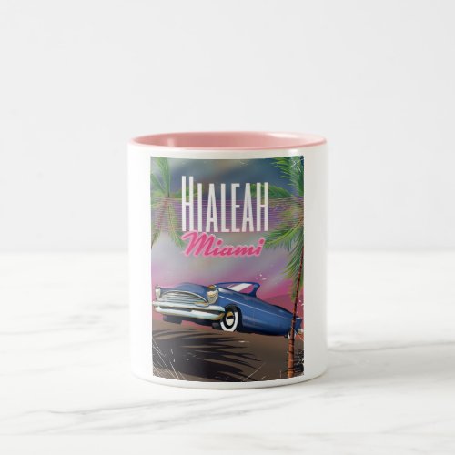 Hialeah Florida USA 80s travel poster Two_Tone Coffee Mug