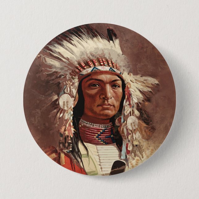 Hiawatha Native American Indian Chief Portrait Button (Front)