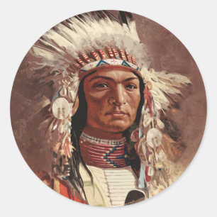 Hiawatha Native American Indian Chief Portrait Classic Round Sticker
