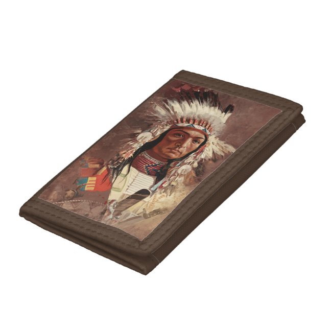 Hiawatha Native American Indian Chief Portrait Trifold Wallet (Bottom)