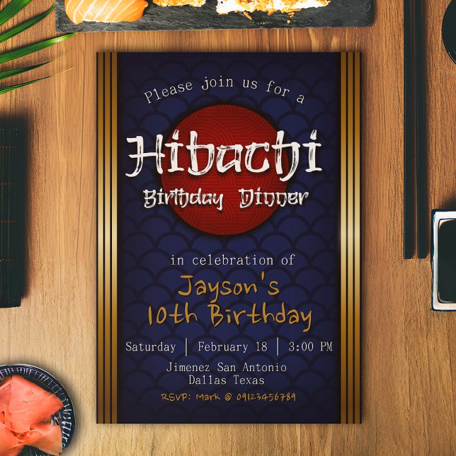 Hibachi Birthday Dinner  - Blue Invitation (Hibachi Birthday Dinner - Blue Invitation)
