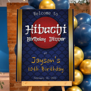 Hibachi Birthday Dinner Blue - Welcome Sign