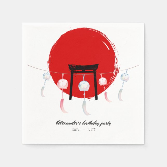 Hibachi Birthday Party Wind Chimes Furin Japanese Napkins (Front)