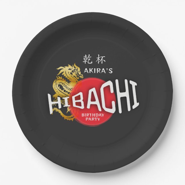 Hibachi Chef Japanese BBQ Sushi Dragon Birthday Paper Plates (Front)