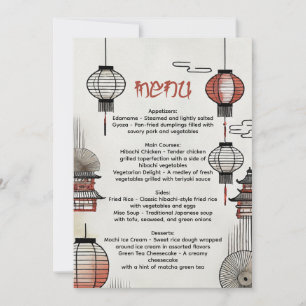 Hibachi Dinner Menu with Japanese Lanterns Invitation