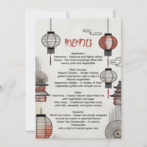 Hibachi Dinner Menu with Japanese Lanterns Invitation