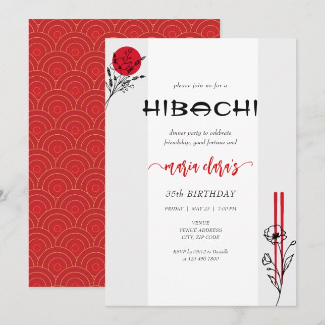 Hibachi Japanese BBQ Grill Chef Birthday Dinner Invitation (Front/Back)