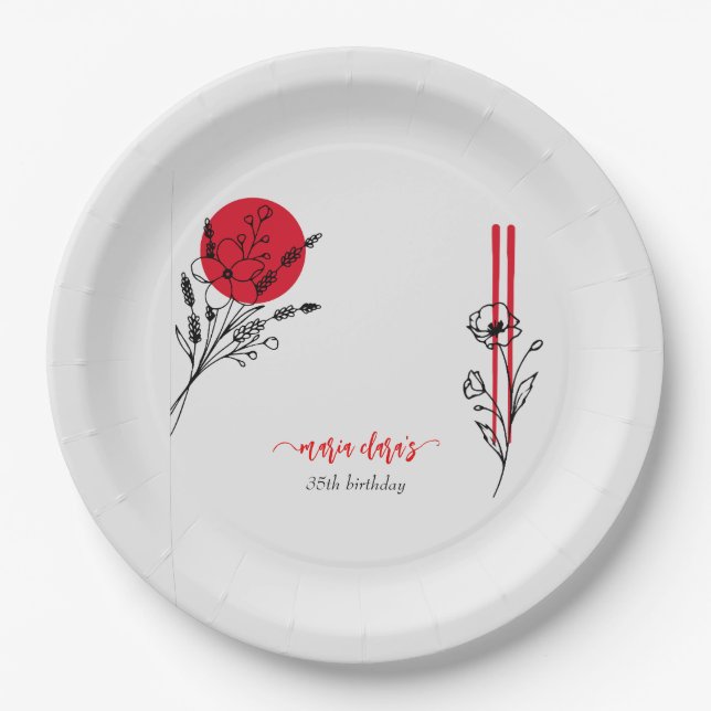 Hibachi Japanese BBQ Grill Chef Birthday Dinner Paper Plates (Front)