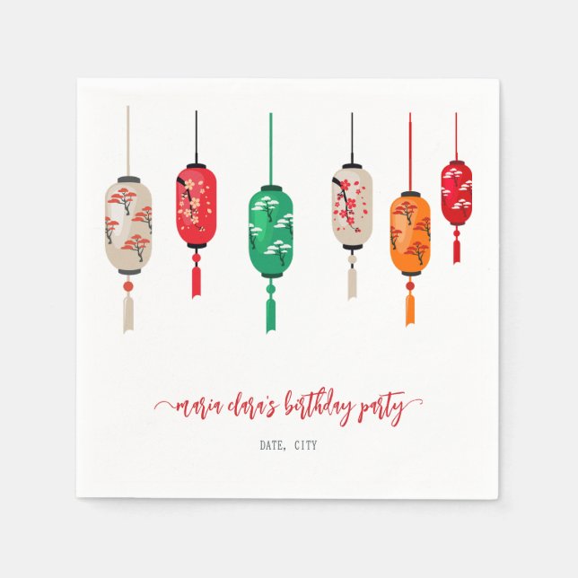 Hibachi Japanese Lanterns Chef Birthday Party Napkins (Front)