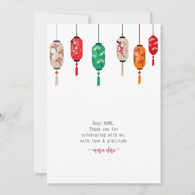 Hibachi Japanese Lanterns Chef Birthday Party Thank You Card (Front)