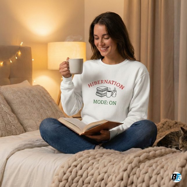Hibernation Mode On Cozy  Winter Book Lover Sweatshirt (Hibernation Mode ON)