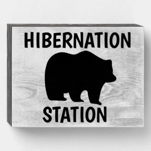 HIBERNATION STATION GRIZZLY BEAR WOOD WALL SIGN