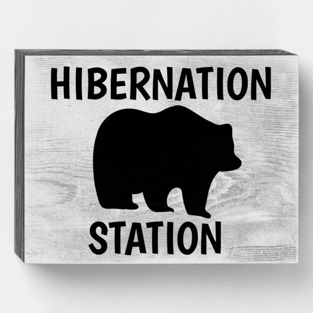 HIBERNATION STATION GRIZZLY BEAR WOOD WALL SIGN (Front Horizontal)