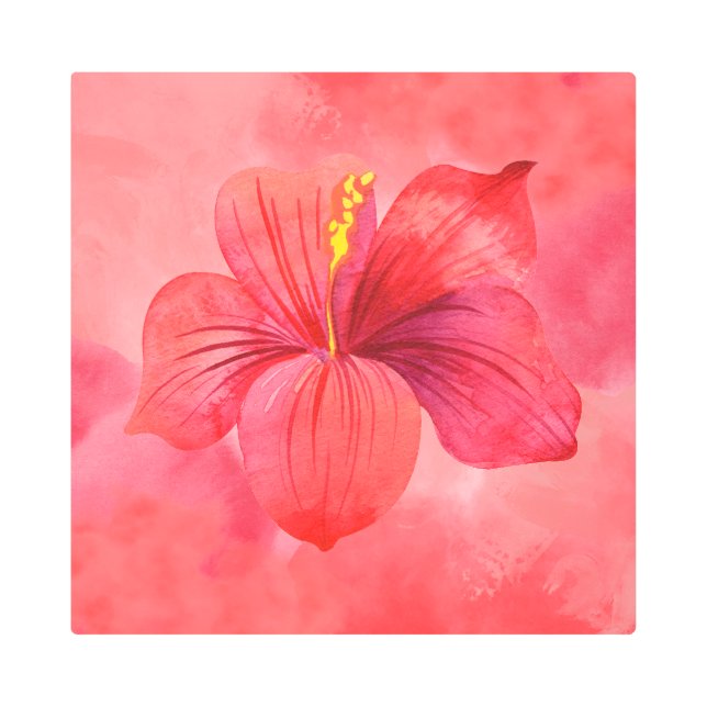 hibicus flower watercolor metal print (Front)