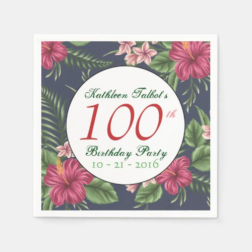 Hibiscus 100th Birthday Party Paper Napkin