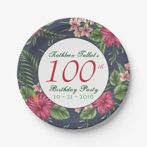 Hibiscus 100th Birthday Party Paper Plate