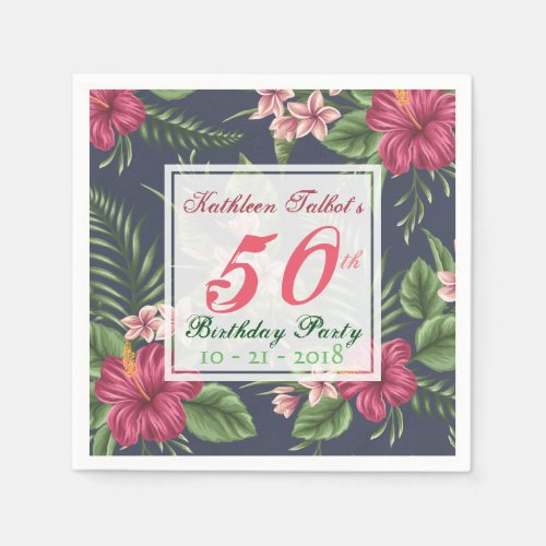 Hibiscus 50th Birthday Party Paper Napkin