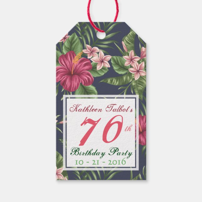 Hibiscus 70th Birthday Party Gift Tag (Front)
