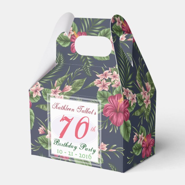 Hibiscus 70th Birthday Party Thank You Favor Box (Front Side)